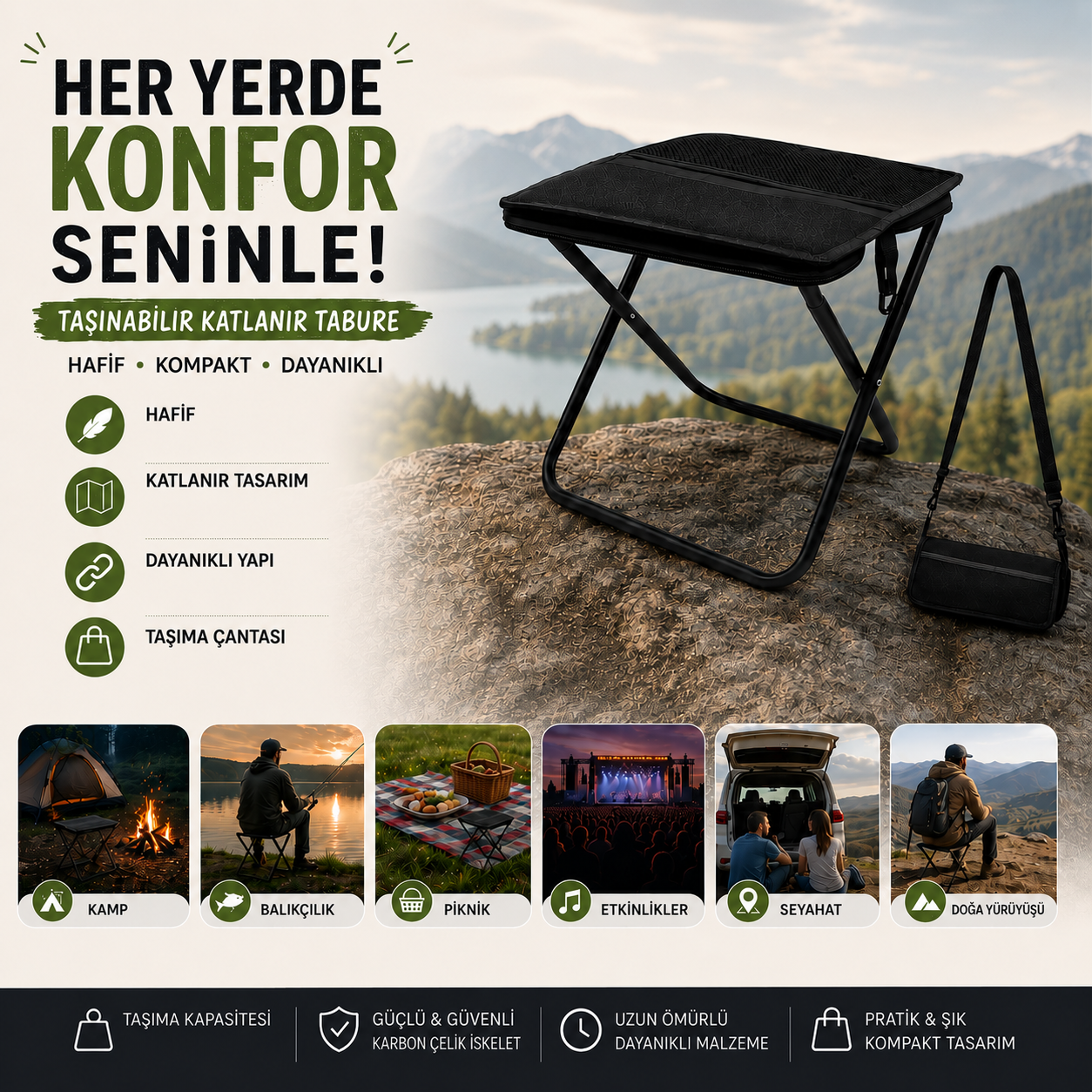 Mirello Taşınabilir Çok Fonksiyonlu Sandalye